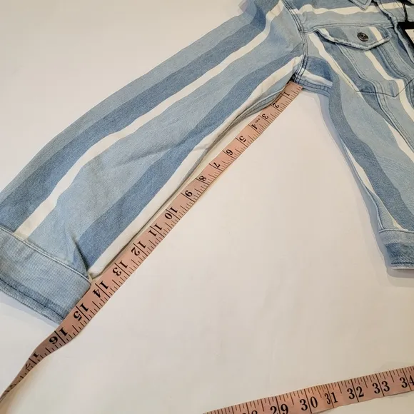 G-Star Raw 3301 Vesp Blue Striped Denim Trucker Jacket Size Small NWT!