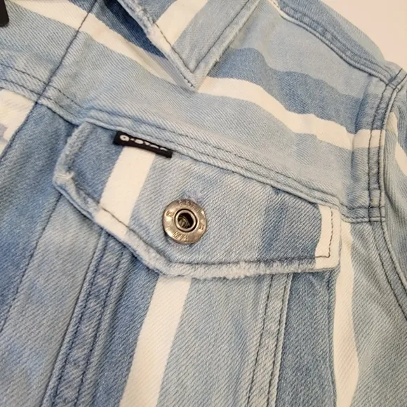 G-Star Raw 3301 Vesp Blue Striped Denim Trucker Jacket Size Small NWT!