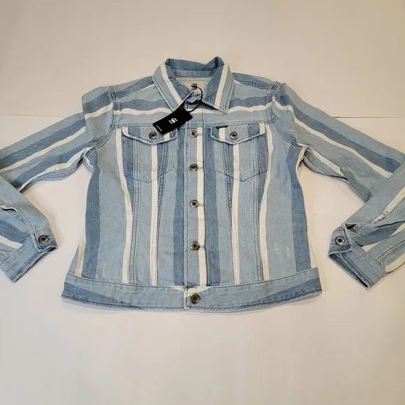 G-Star Raw 3301 Vesp Blue Striped Denim Trucker Jacket Size Small NWT!