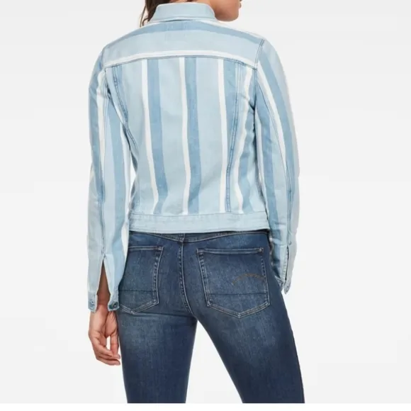 G-Star Raw 3301 Vesp Blue Striped Denim Trucker Jacket Size Small NWT!