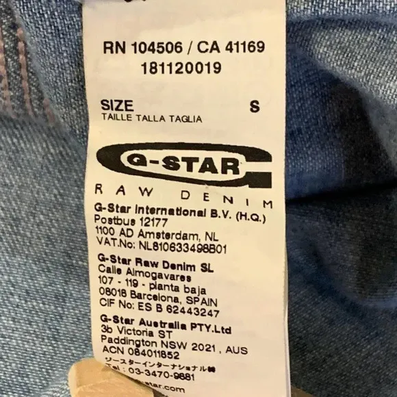 G-Star Raw Women's Western Sleeveless Denim Button Down Jean Dress Size S