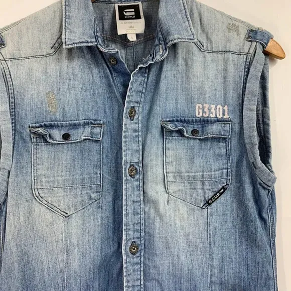 G-Star Raw Women's Western Sleeveless Denim Button Down Jean Dress Size S