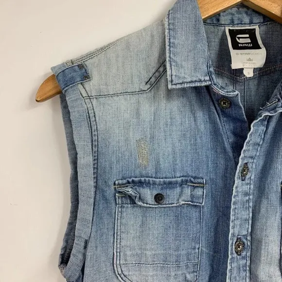 G-Star Raw Women's Western Sleeveless Denim Button Down Jean Dress Size S