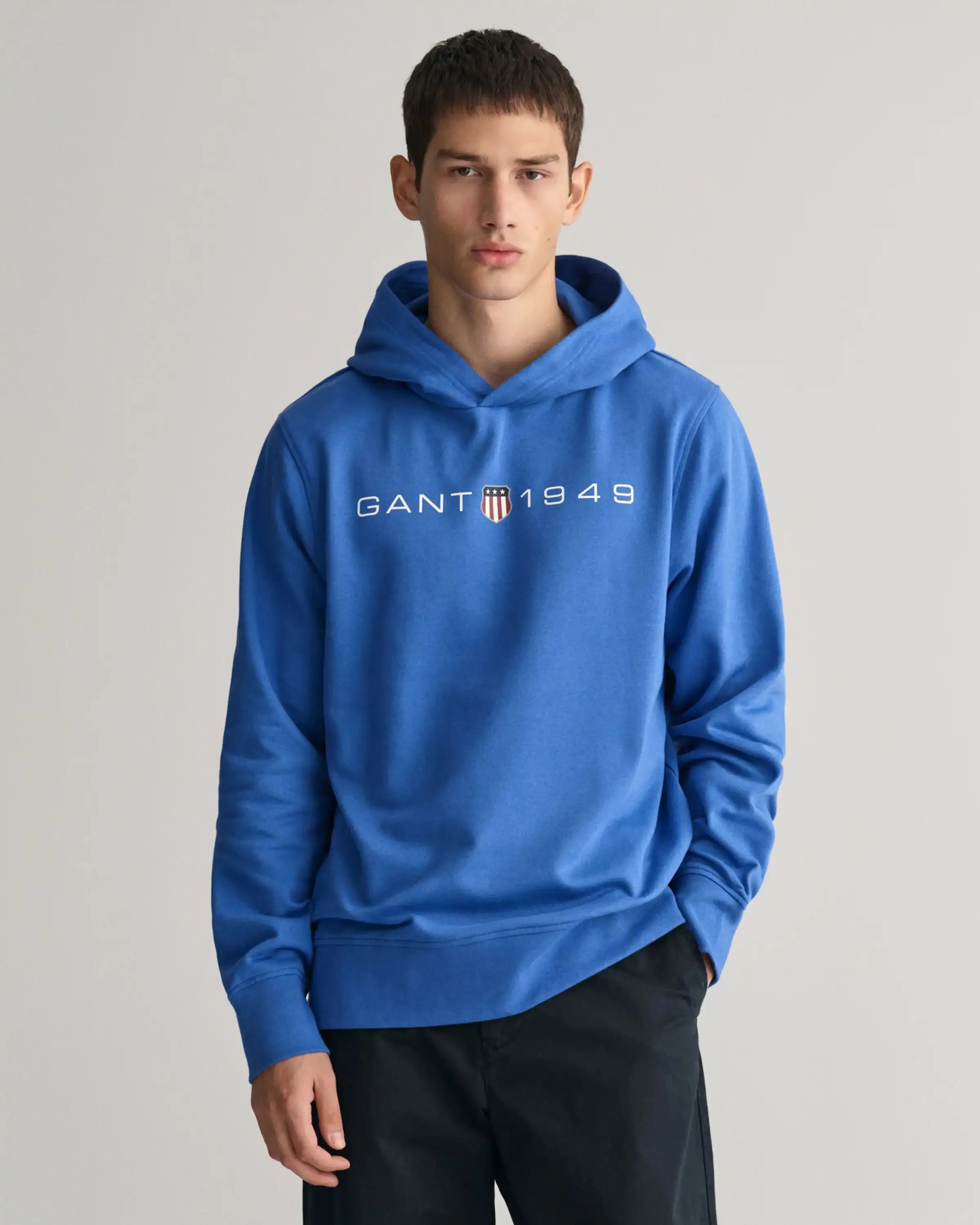 GANT Mens Printed Graphic Hoodie Rich Blue