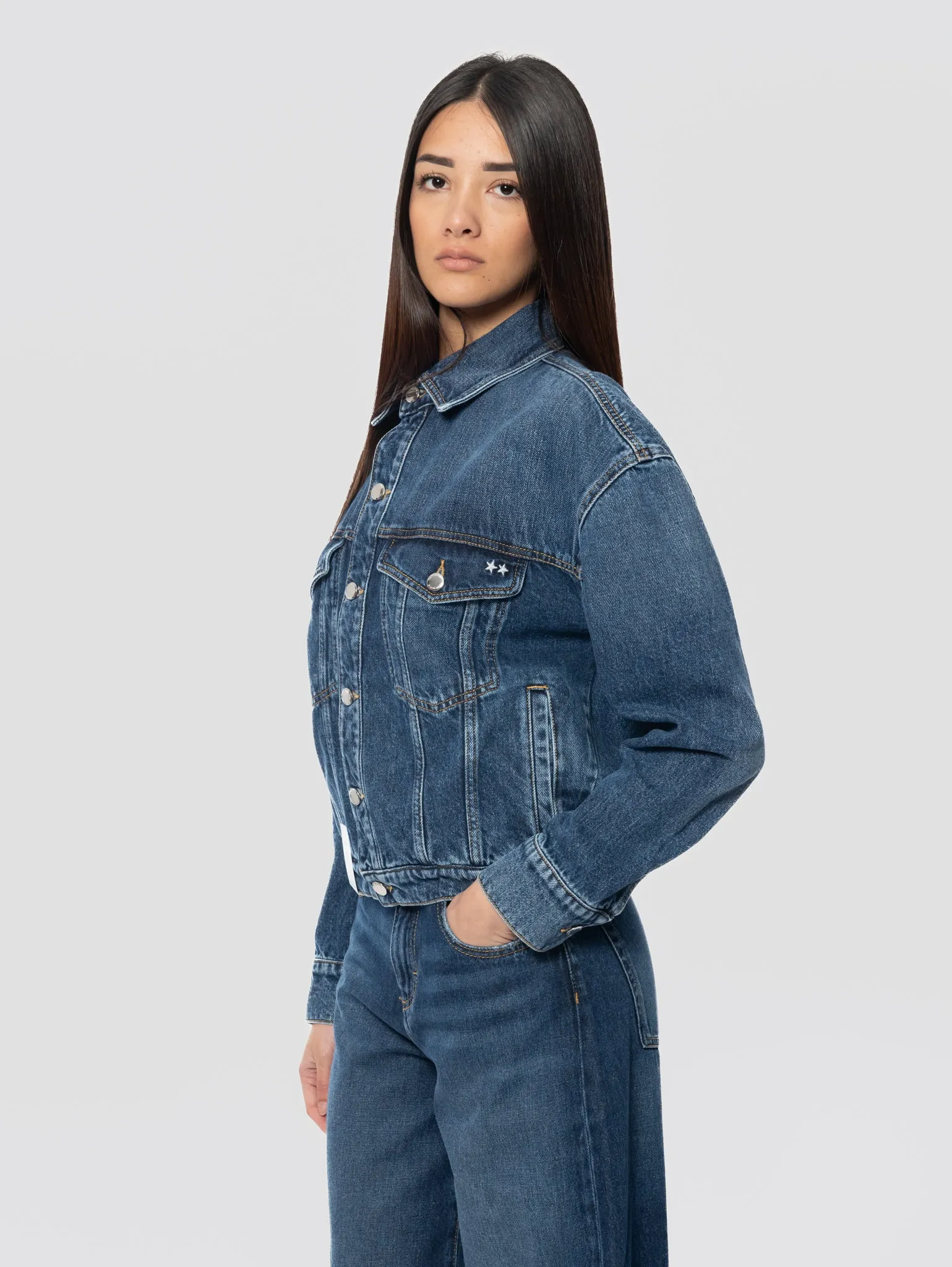 Giacca Trucker in Denim Blu
