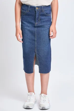 Girls Denim Front Slit Raw Hem Long Skirt, Pack of 12