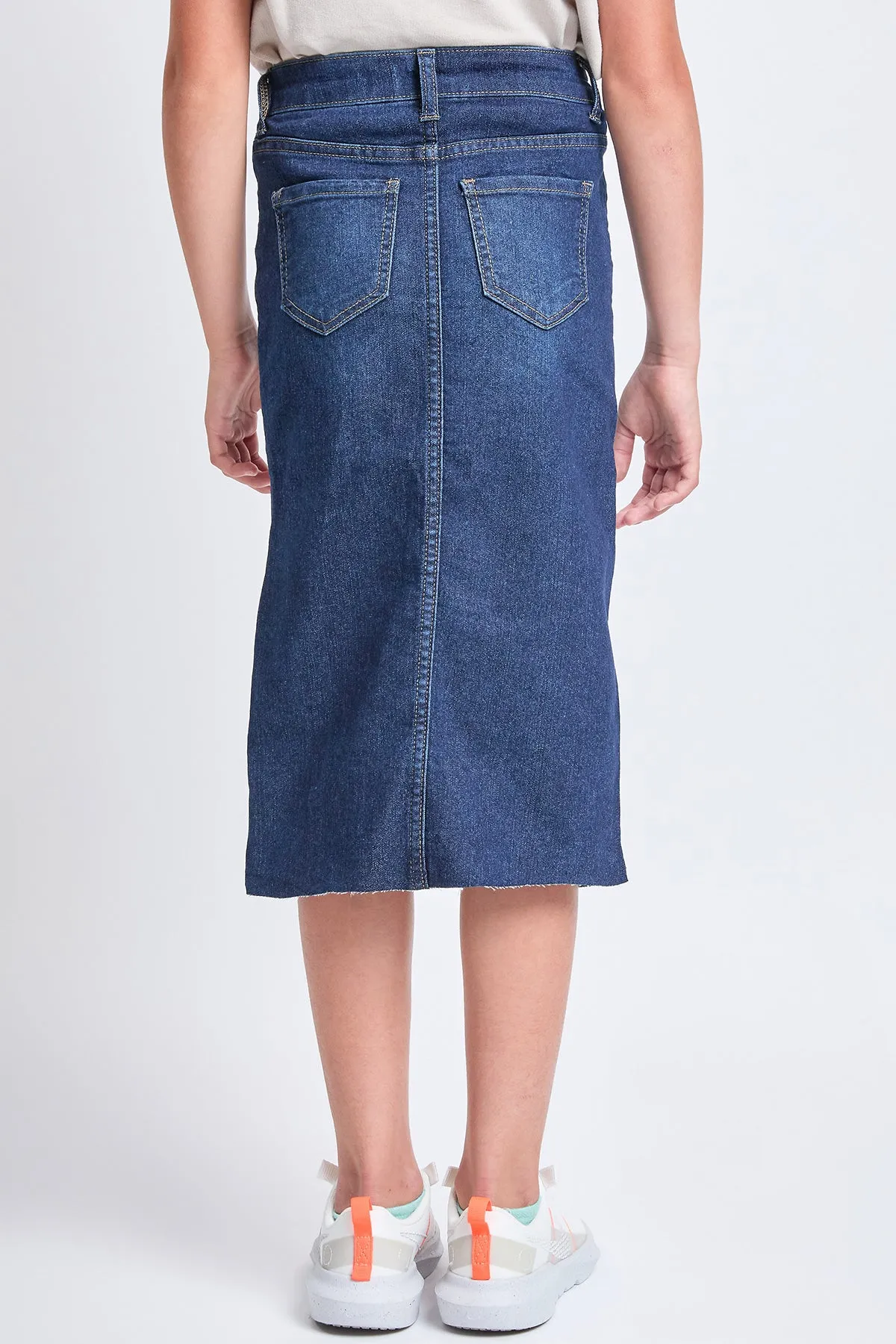 Girls Denim Front Slit Raw Hem Long Skirt, Pack of 12