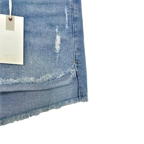 Good American Good Curve High Rise Distressed Short Blue466 NWT