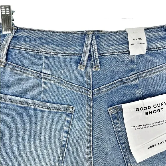 Good American Good Curve High Rise Distressed Short Blue466 NWT