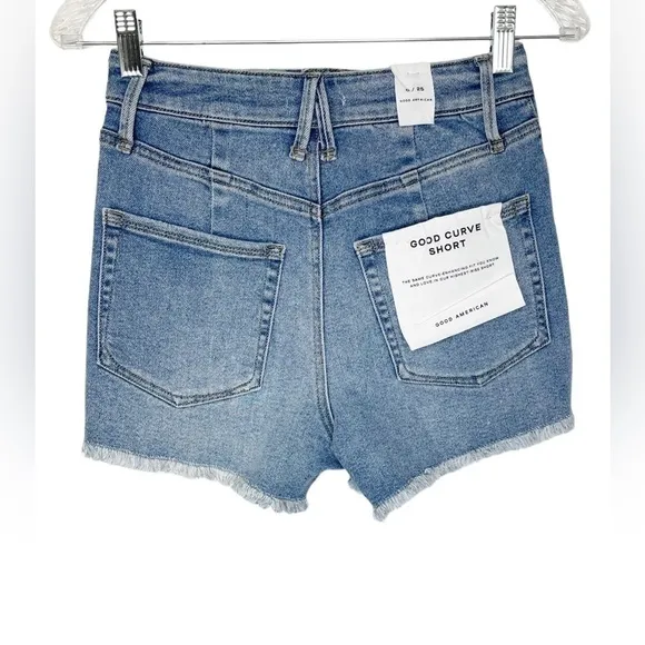 Good American Good Curve High Rise Distressed Short Blue466 NWT