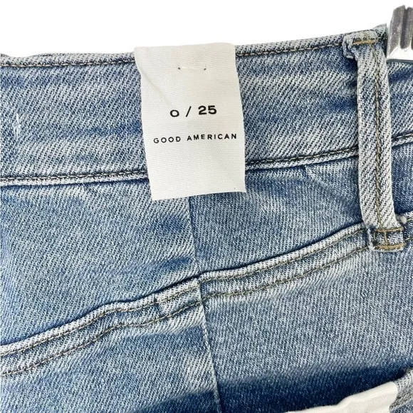 Good American Good Curve High Rise Distressed Short Blue466 NWT