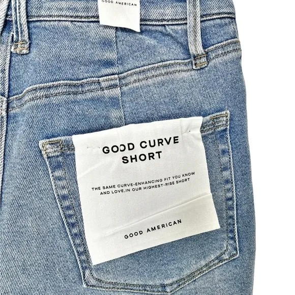 Good American Good Curve High Rise Distressed Short Blue466 NWT