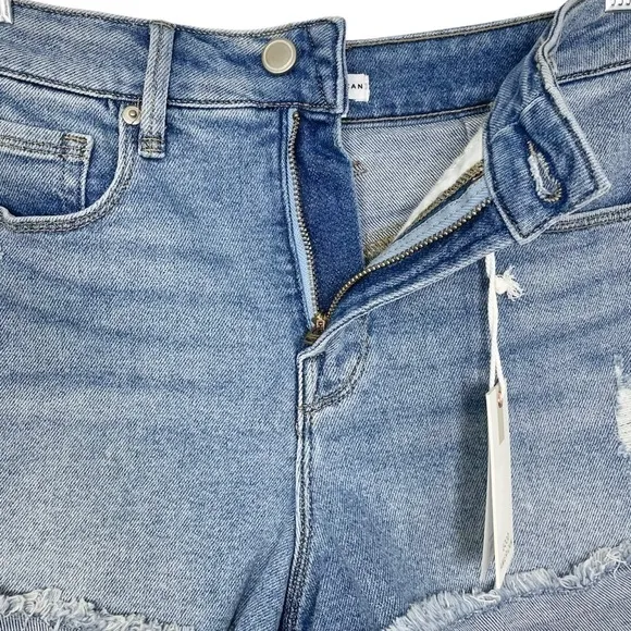 Good American Good Curve High Rise Distressed Short Blue466 NWT