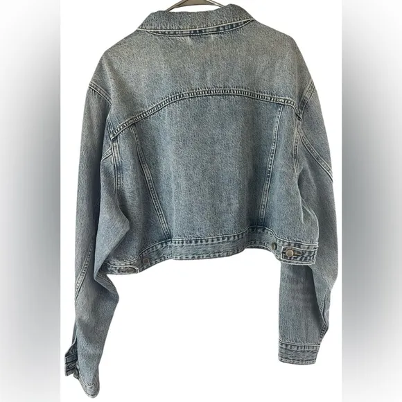 Good American shrunken trucker denim jean jacket semi distressed NWOT 2X women