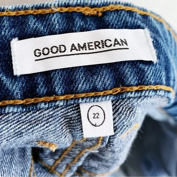 Good American The Stagger Denim Mini Skirt Sz 22 Blue172