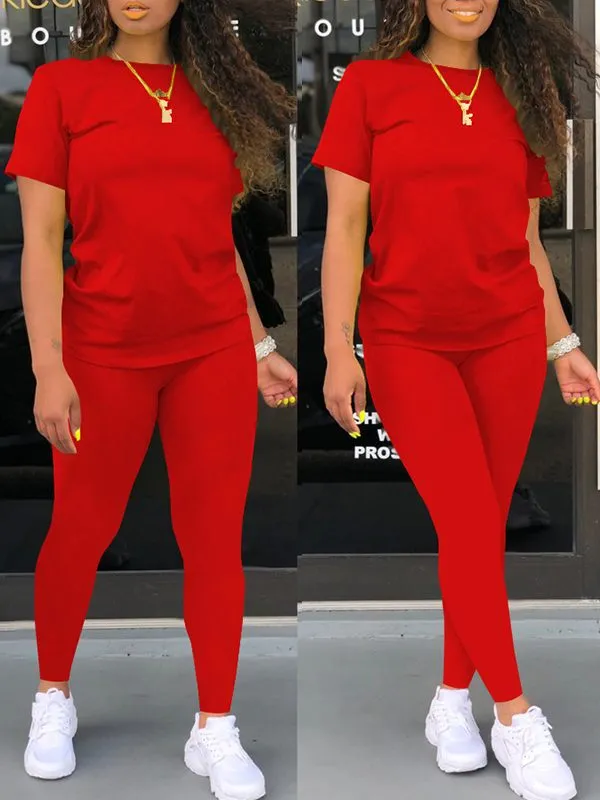 Gorgeousladie Solid Tee & Pants Set