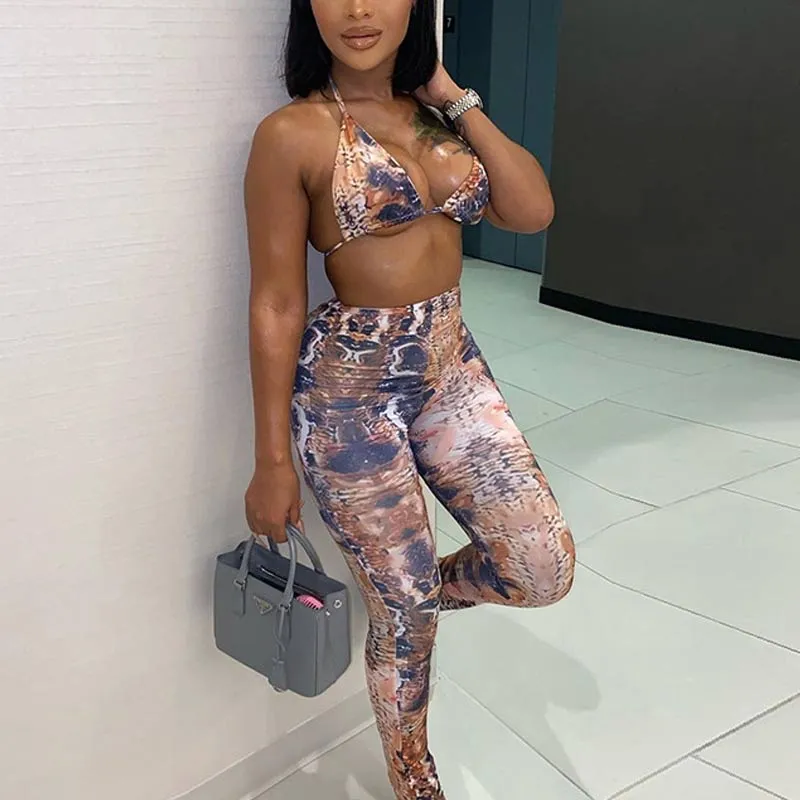 Gradient Color Deep V-neck Top & Pants Set