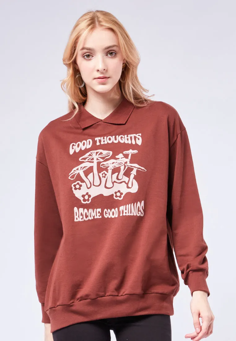 Graphic Sweatshirt with Polo Collar