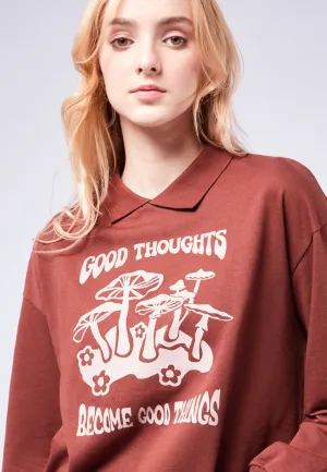 Graphic Sweatshirt with Polo Collar
