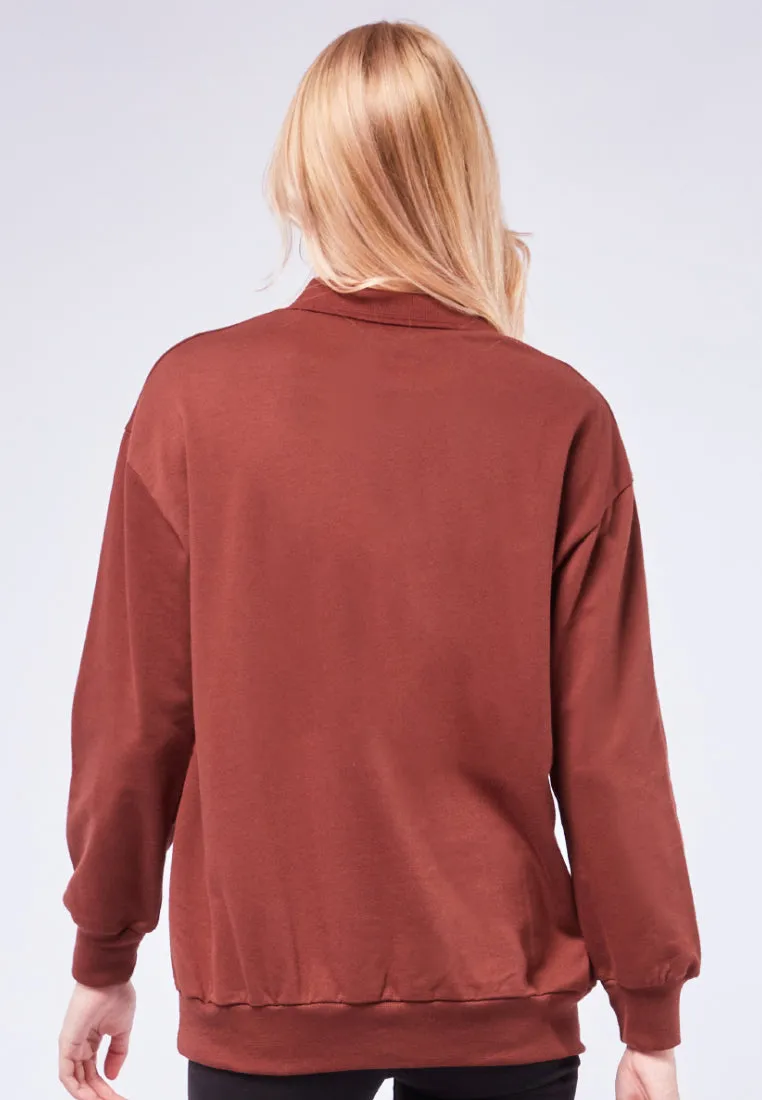 Graphic Sweatshirt with Polo Collar