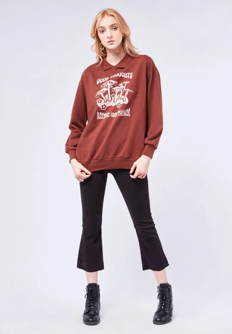 Graphic Sweatshirt with Polo Collar