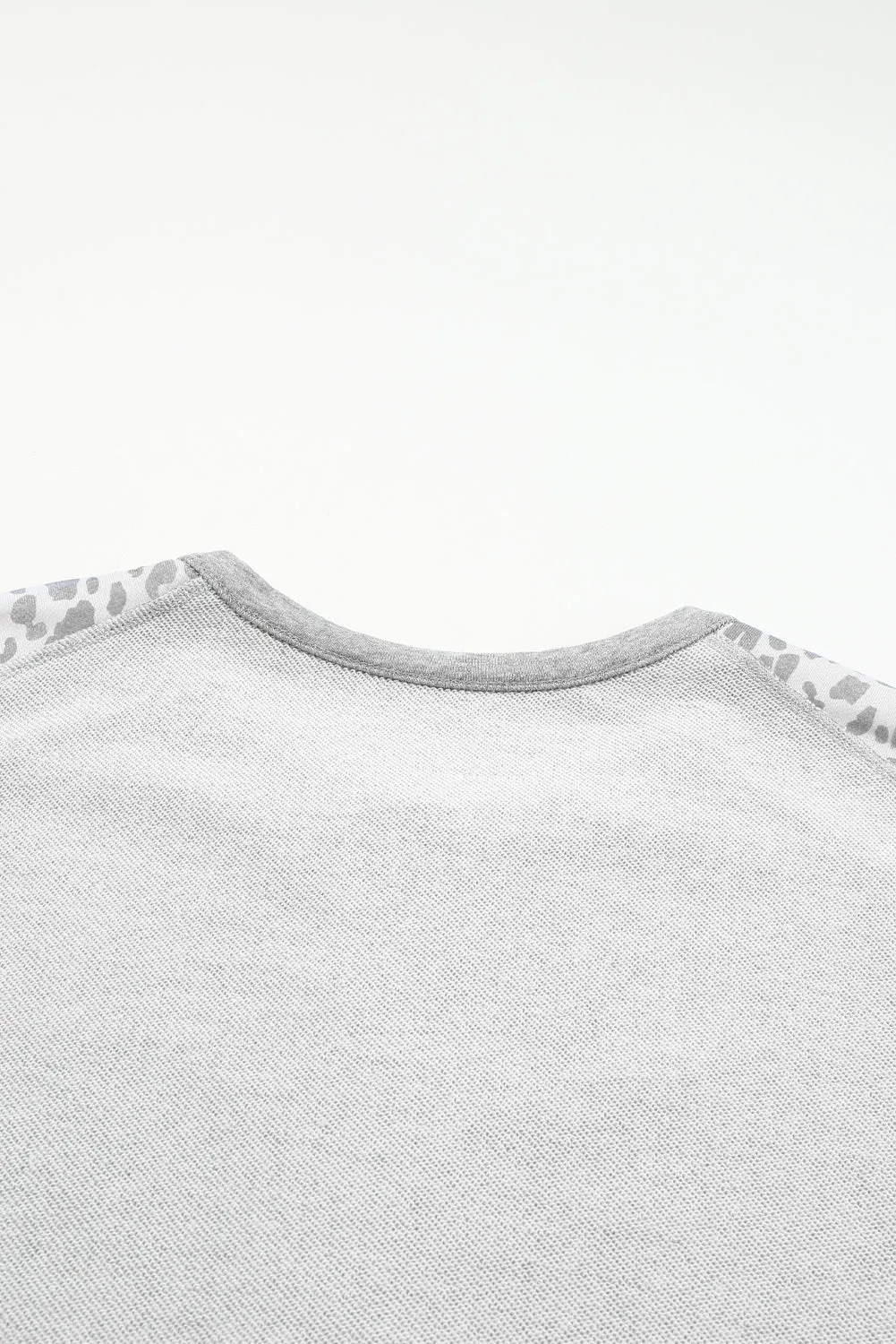 Gray Leopard Patchwork Exposed Seam Buttoned Neck Sweatshirt