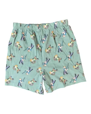 Green Shorts with Minecraft Character Pattern
