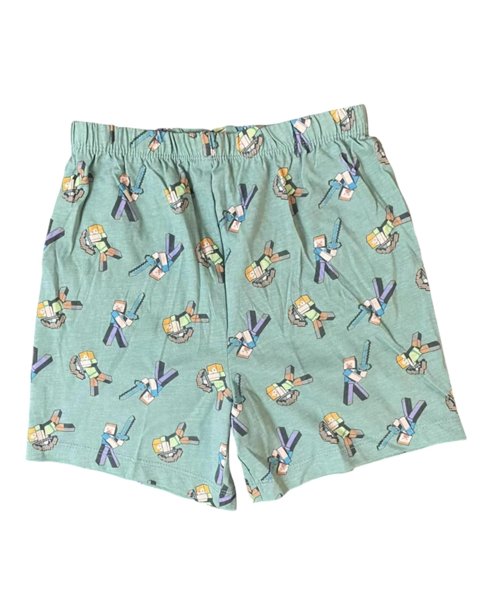 Green Shorts with Minecraft Character Pattern