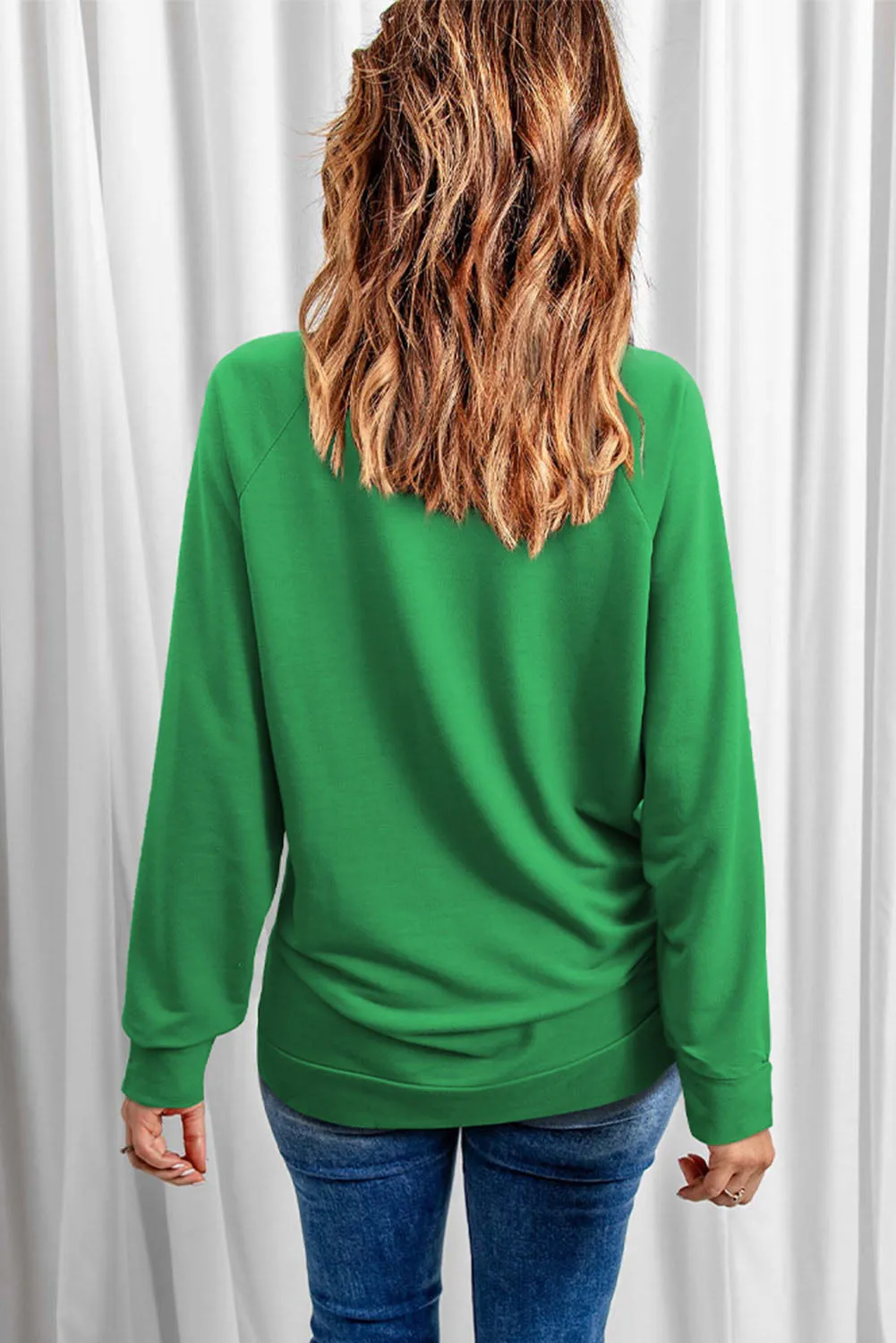 Green St Patrick Luck Clover Graphic Print Sweatshirt