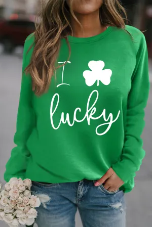 Green St Patrick Luck Clover Graphic Print Sweatshirt