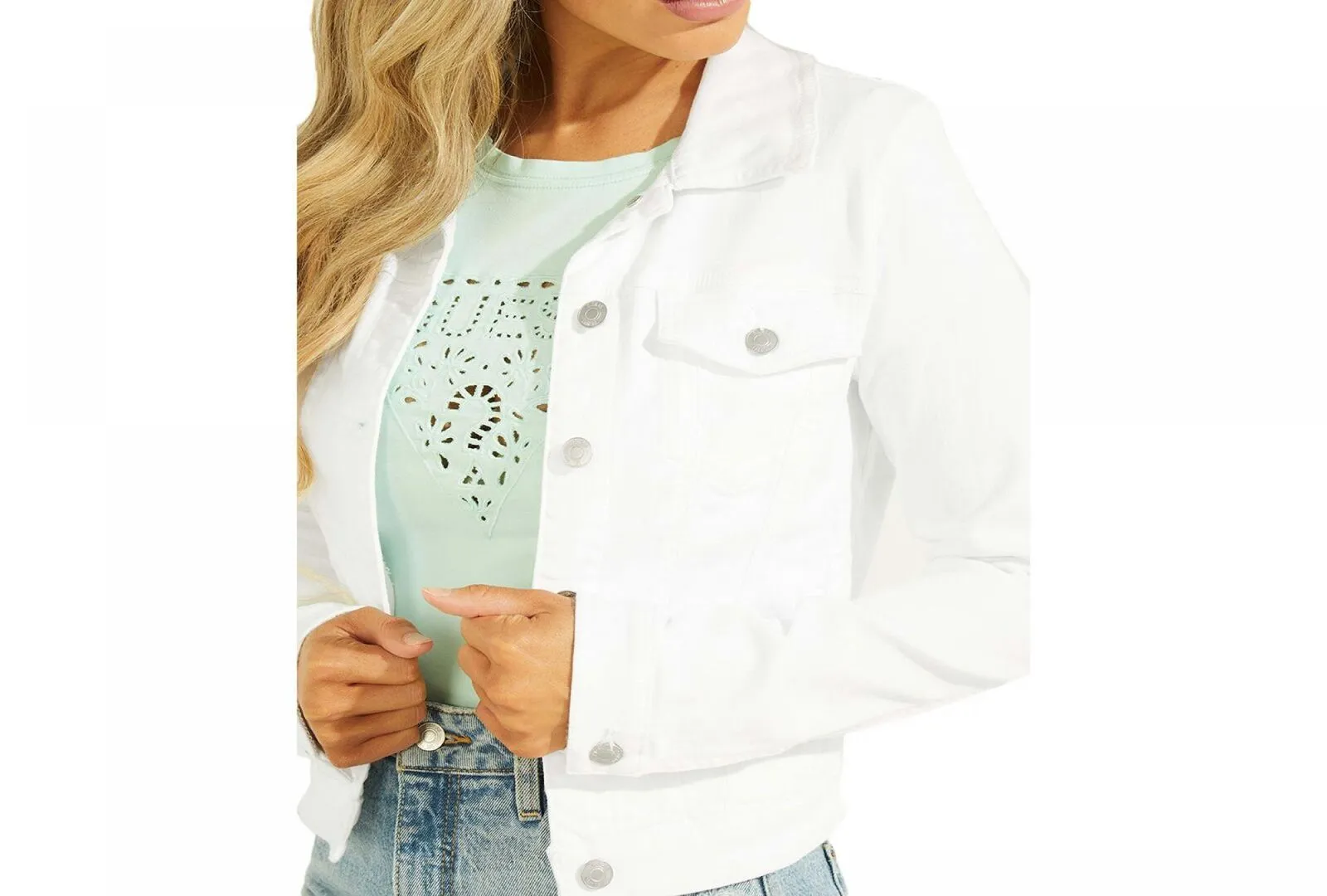 Guess Women's Denim Trucker Jacket W2GN0ED3AF5 Optic White S