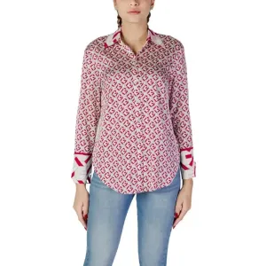 Guess Women's Pink Geometric V-Neck Long Sleeve Shirt