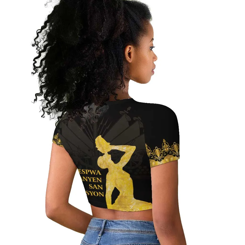 Haiti Neg Marron Raglan Cropped T shirt Lespwa pa anyen san aksyon - Gold LT01
