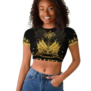 Haiti Neg Marron Raglan Cropped T shirt Lespwa pa anyen san aksyon - Gold LT01