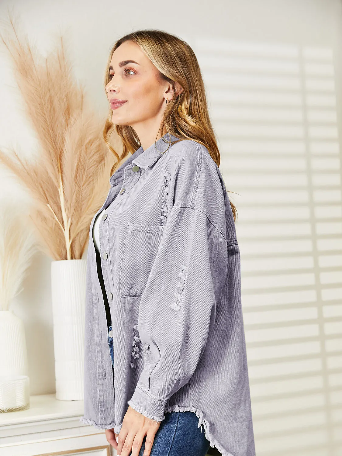 Halle Distressed Raw Hem Denim Jacket