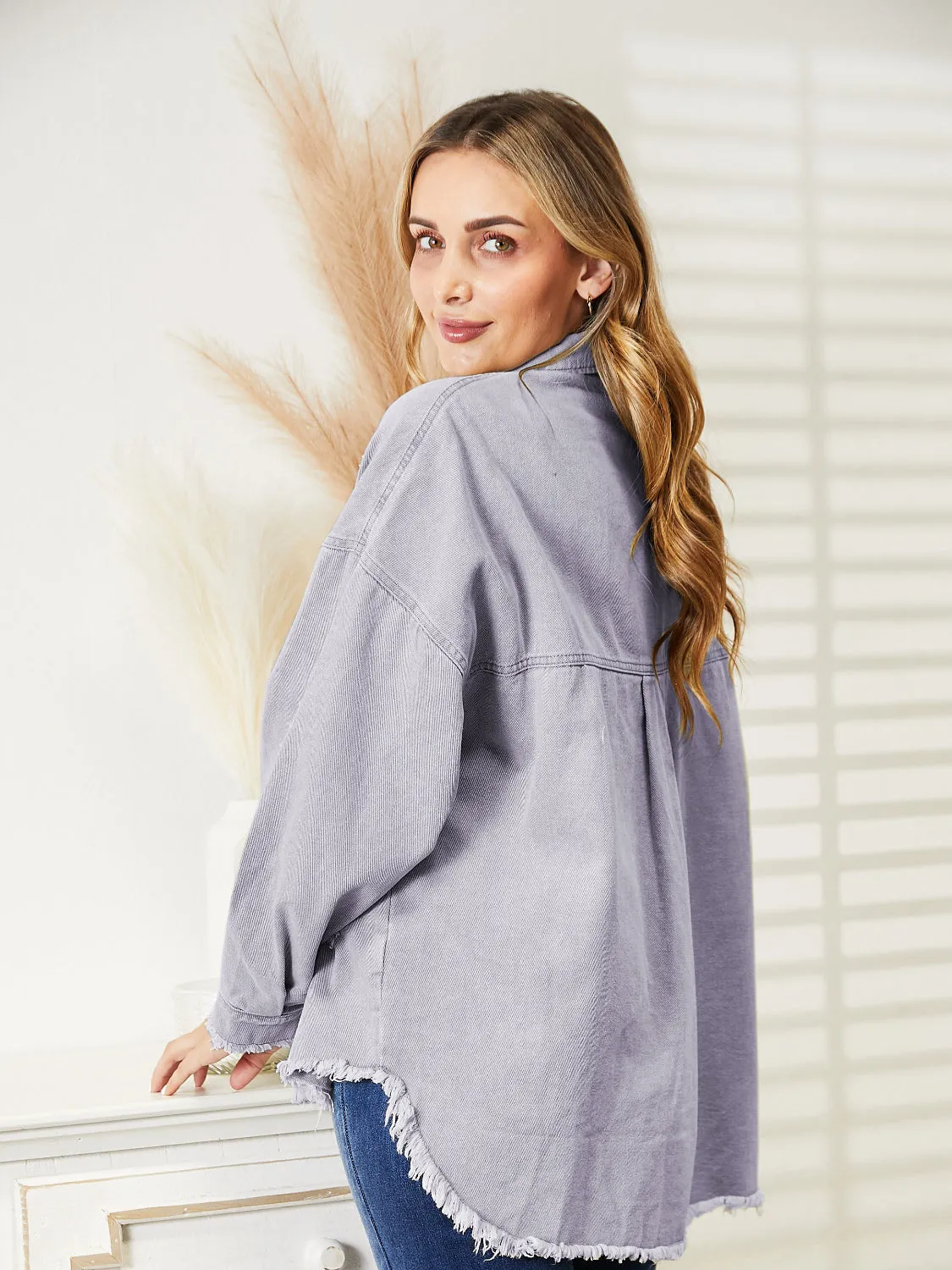Halle Distressed Raw Hem Denim Jacket