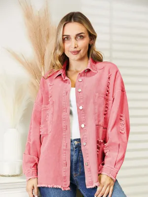 Halle Distressed Raw Hem Denim Jacket