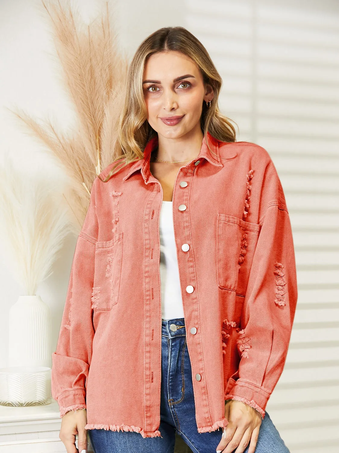 Halle Distressed Raw Hem Denim Jacket