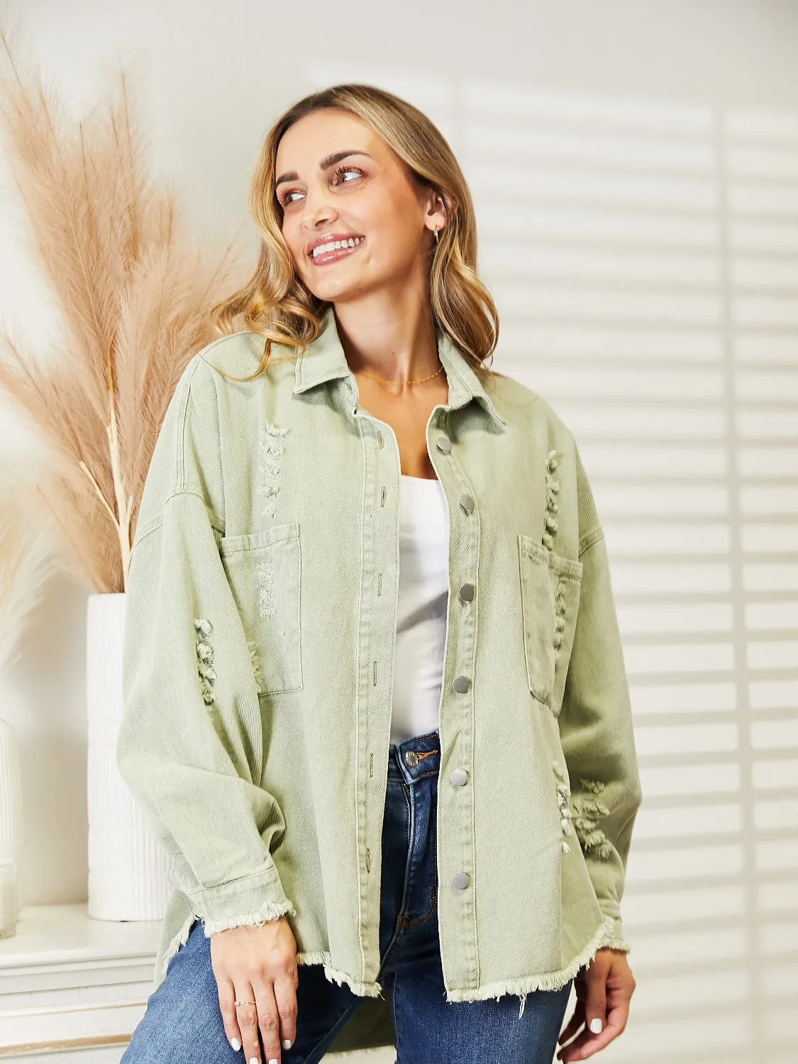 Halle Distressed Raw Hem Denim Jacket