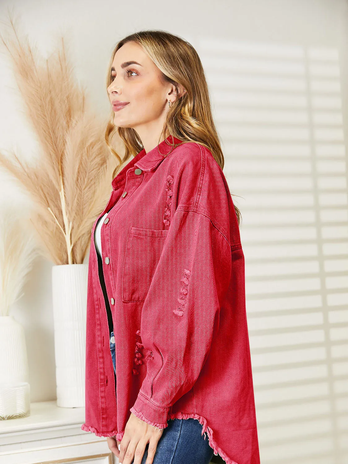 Halle Distressed Raw Hem Denim Jacket