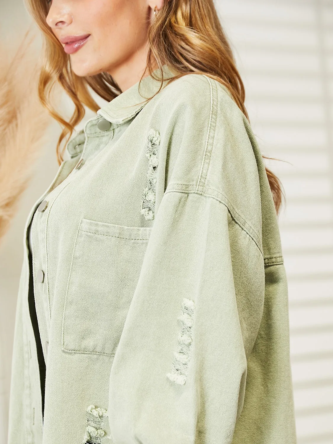 Halle Distressed Raw Hem Denim Jacket