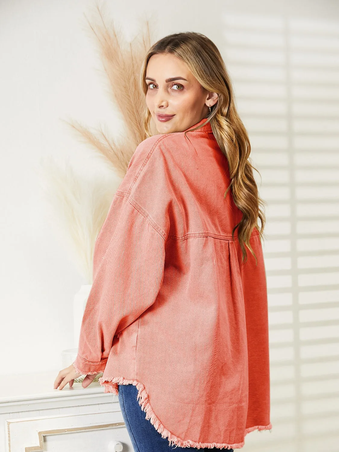 Halle Distressed Raw Hem Denim Jacket