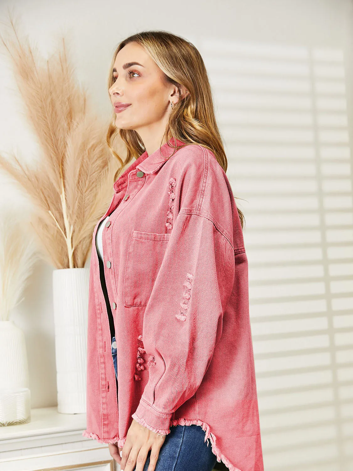 Halle Distressed Raw Hem Denim Jacket