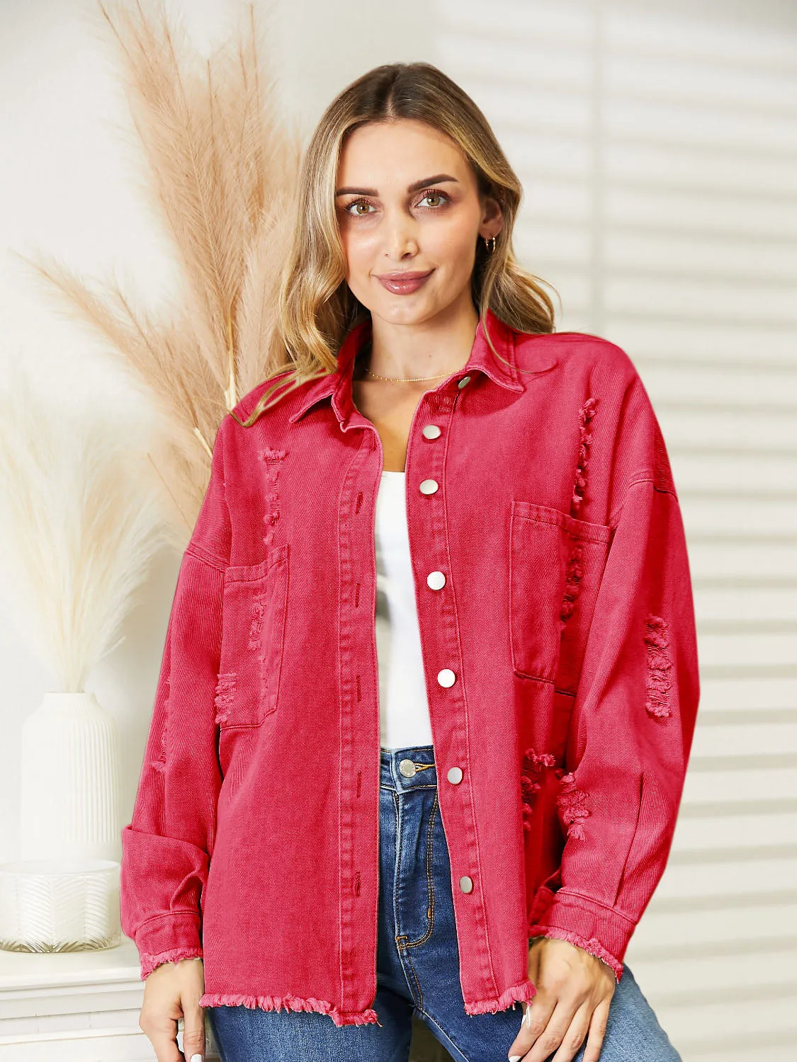 Halle Distressed Raw Hem Denim Jacket