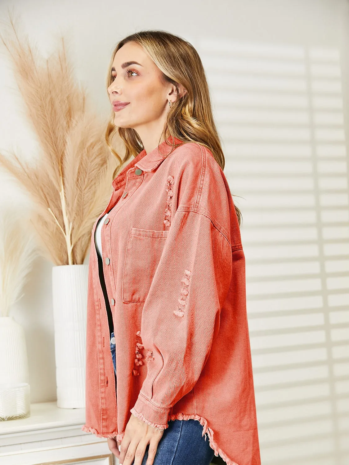 Halle Distressed Raw Hem Denim Jacket