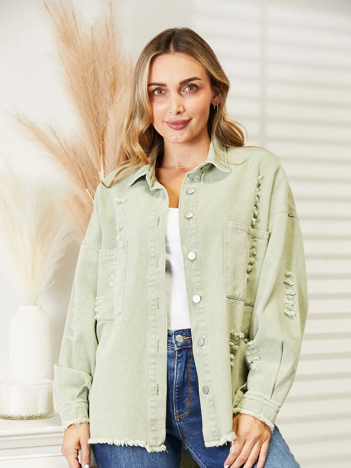 Halle Distressed Raw Hem Denim Jacket