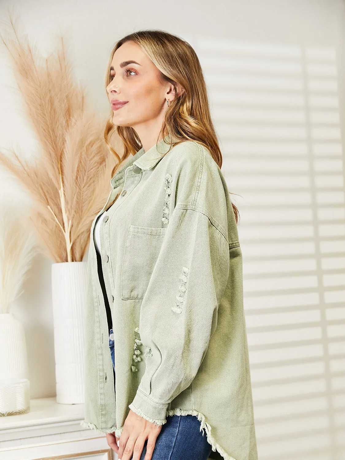 Halle Distressed Raw Hem Denim Jacket