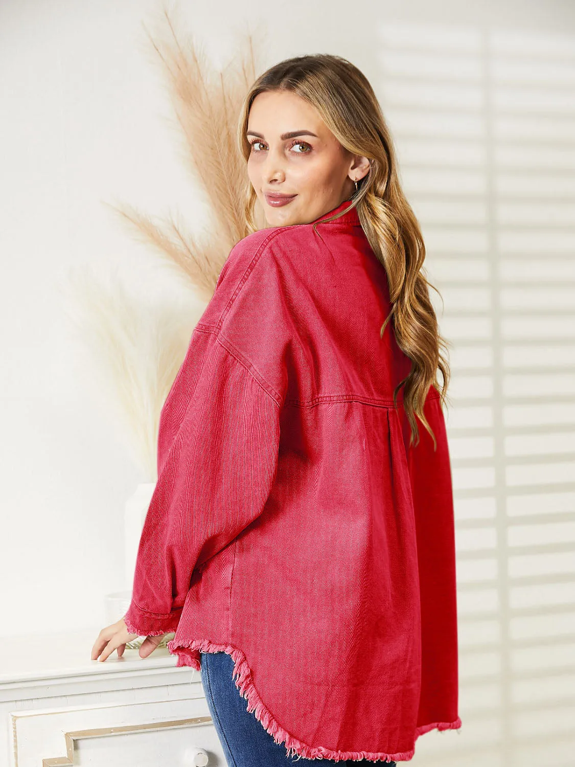 Halle Distressed Raw Hem Denim Jacket