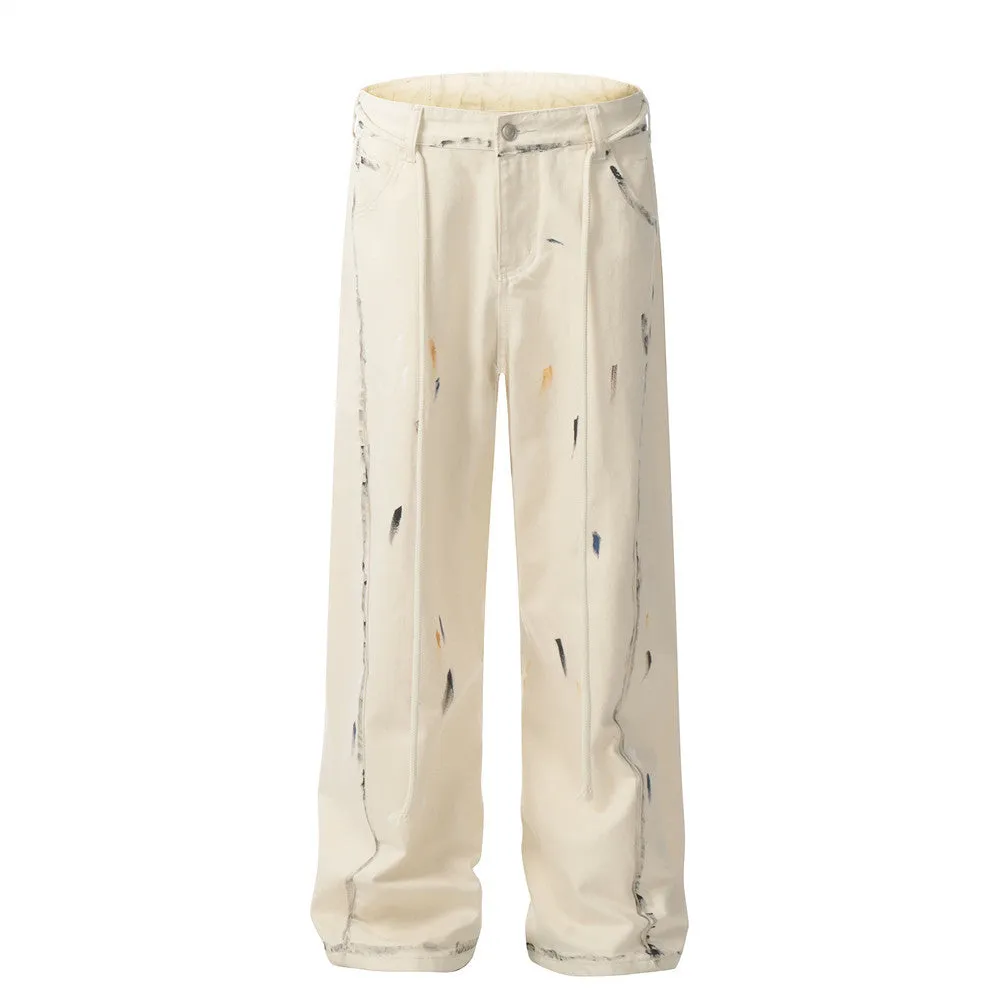 Hand-painted Splash-ink Painted Straight Pants Design Sense Niche Punk High Street Trendy Men's Loose Casual Wide-leg Pants