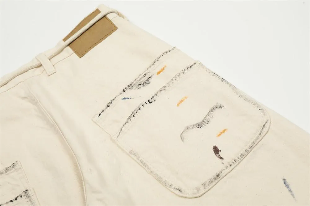 Hand-painted Splash-ink Painted Straight Pants Design Sense Niche Punk High Street Trendy Men's Loose Casual Wide-leg Pants